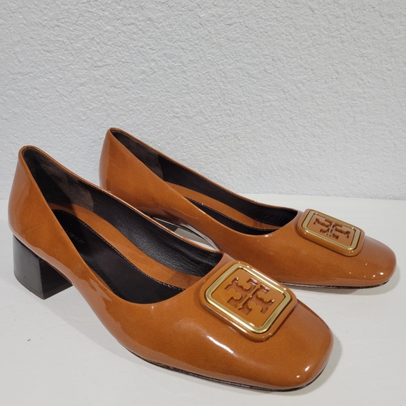 Tory Burch Georgia Pump Size 8, 35mm Heels Patent Leather Brown Cuoio - Picture 7 of 14